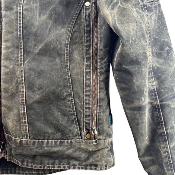 Kuhl Vintage Patinadye Distressed  Moto Jacket  Canvas Black Browns  Size Medium - Picture 4 of 12